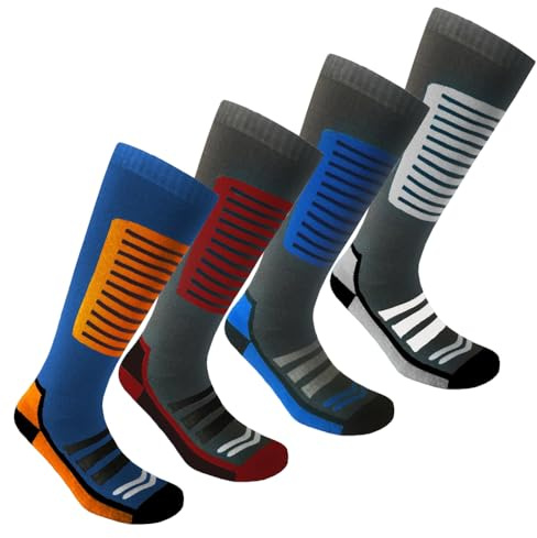 Nikaro Mens Long Hose Thermal Athletic High Performance Winter 4 Pairs Performance Ski Socks (6-11, 11-14) (6-11) Assorted Stripes