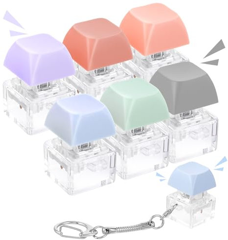Amaxiu Lot de 6 porte-clés de clavier pastel, avec interrupteurs bleus, porte-clés colorés pour clavier mécanique anti-stress pour homme et femme (sans lumière), Vert, bleu, violet, gris, rouge et