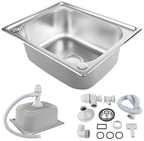 Willonin - Fregadero de cocina pequeño para fregadero de cocina, recipiente simple, acero inoxidable, recipiente simple, montaje para empotrar, flor o bajo encimera (50 x 40 x 20 cm)