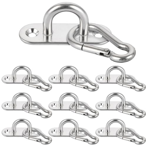 VIDETOL 10 Stück M6 Deckenhaken Schwerlast, Edelstahl mit Karabiner und Augplatte, für Decken-Haken, Sonnensegel, Yoga und Decken-Befestigung