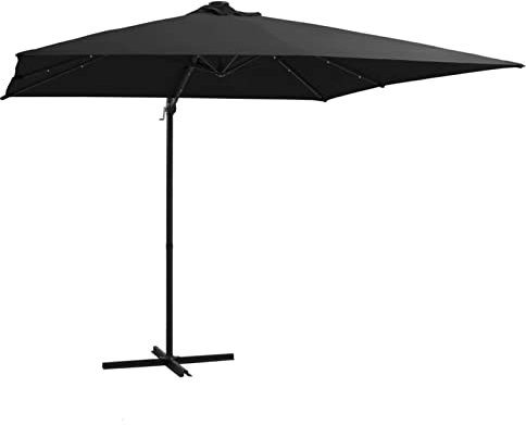 ShGaxin Ampelschirm mit Leuchten und StahlMast, Balkon Sonnenschirm, Marktschirm, Garten, Balkon Schirm, Sonnen Schirme, Balkonschirm, 250 x 250 cm Schwarz