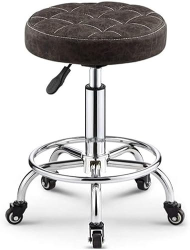Rollhocker mit Rollen, Hocker auf Rädern, Barberhocker, Barheber, drehbarer Barberladen, Barhocker, Rollhocker (Farbe: Braun)
