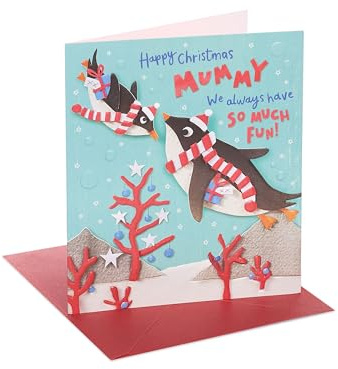 UK Greetings Weihnachtskarte für Mama – niedliches Pinguin-Design