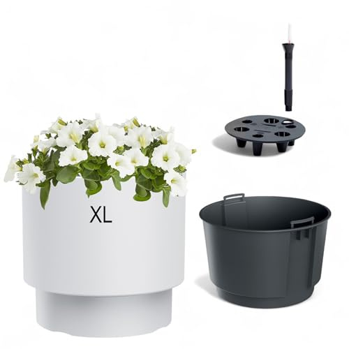 Blomkruka blomkruka med avtagbar insats rund frostbeständig modern matt bevattningssystem (vit, XL – 40 cm)