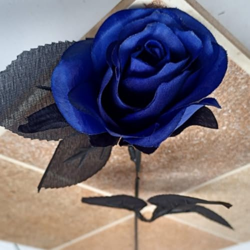 OUKEYI 10 rose artificiali, non sbiadiscono, a stelo singolo, in finta seta, realistiche, per fai da te, decorazione per la casa, bouquet da sposa, decorazione per Halloween, colore: blu