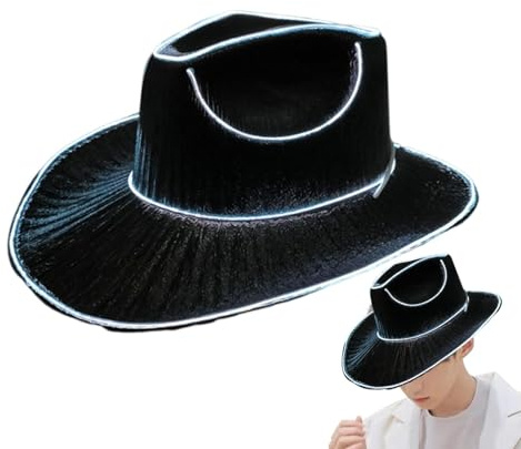 Meindin LED Hut Cowboy Mit Beleuchtung, Neon Disko Party Kappe Kopfbedeckung Cowboyhu, Für Weihnachten, Halloween, Geburtstag, Hochzeit, Festival, Party