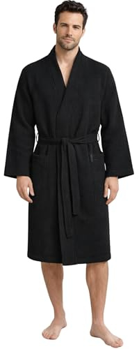 Morgenstern Bademantel Herren Leichter Waffelstoff aus 100% Baumwolle Waffelpique Fernan Schwarz XL