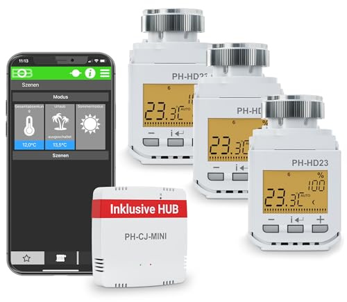 ELEKTROBOCK PH-Starter Pack 2 - Heizungssteuerung per App - 3 Heizkörperthermostate mit Gateway und Display - Smart Home - Boost-Funktion - Einfache Installation, Weiß
