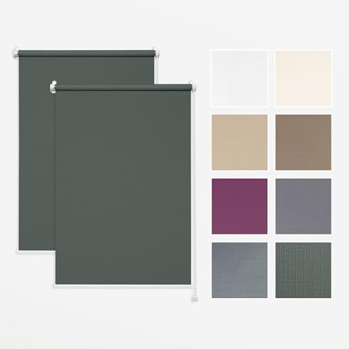 Estika Tende a rullo senza forare set da 2-50 x 150 cm - Grigio scuro - per interni, per finestre, tessuto semi-trasparente, protezione solare