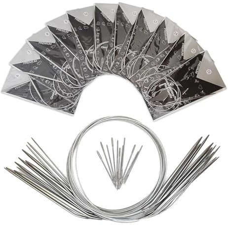 DAISHUJIE Rundstricknadel-Set aus Edelstahl Rundstricknadel-Set in 11 Größen, 81,3 cm, Edelstahl, Magic Loop-Stricknadeln mit Zopfstrick-Set for Weben