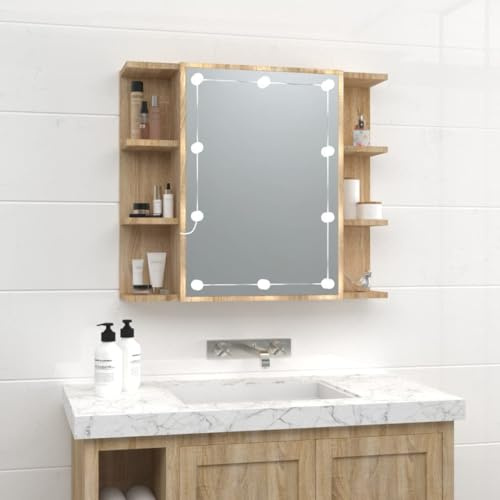 BOWEKAM Hem & trädgård spegelskåp med LED Sonoma ek 70 x 16,5 x 60 cm - Möbelval