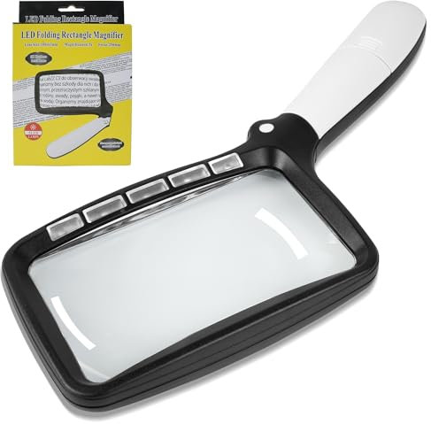 Kolamom Loupe de Lecture avec 5 Lumières LED, Loupe de Lecture pour Seniors Pliable avec 2 Modes, Dimmable, 3X Loupe Grossissante à Main pour Artisanat, Timbres, Antiquités