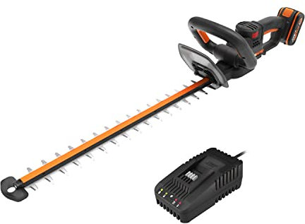 Worx WG263E 20V 57cm Cordless Brushless Hedge Trimmer – Dual-Action Blades, 27mm Cutting Capacity, Ergonomic Soft Grip, Lightweight, Includes 4.0Ah Battery & Charger