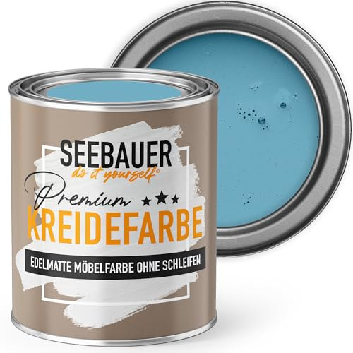 SEEBAUER diy Kreidefarbe für Möbel Blau 375ml für Innen (No. 813 Blue Ridge) Möbelfarbe ohne Schleifen - Holzfarbe extra matt - Holzlack, Möbellack hohe Deckkraft