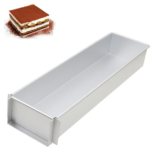 Molde rectangular largo de aleación de aluminio para tartas de tiramisú, molde antiadherente para brownies, aleación de aluminio, extraíble, incluye tapa acrílica y espátula de metal (apertura)