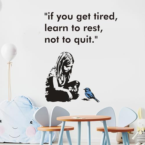 PLIGREAT Banksy Wandaufkleber Mit Mädchen Und Vogel Entfernbare Vinyl Wandaufkleber Straßen Banksy Graffiti Wandkunst Wandbilder Für Schlafzimmer Kinderzimmer Büro Zuhause Wanddeko