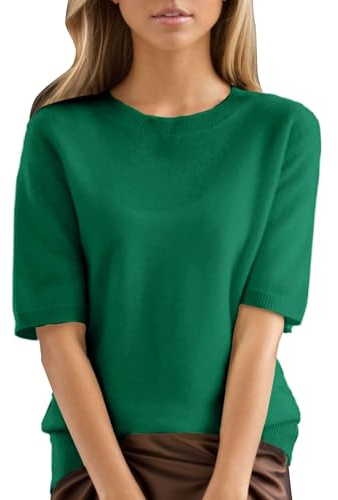 Maglione da donna a maniche corte, girocollo, maglietta estiva leggera, elegante, in tinta unita, comoda maglia larga, vestibilità comoda, maglietta basic