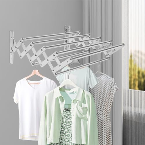 Toallero de pared, toallero de acero inoxidable, extensible, 7 barras, 42-80 cm, para baño y cocina