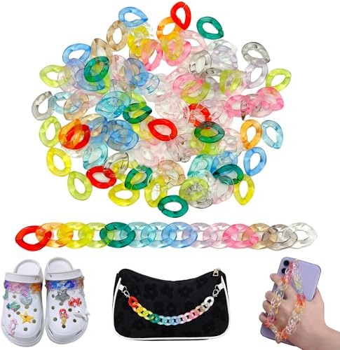 Niuhong 120 Pcs Acryl Verbindungsringe Bunt Basteln Schnellverbinder Rings Kunststoff Verknüpfung Ringe Handtasche Ketten Armbänder Halskette Schmuck DIY Handwerk Herstellung (Transparent Bunt)