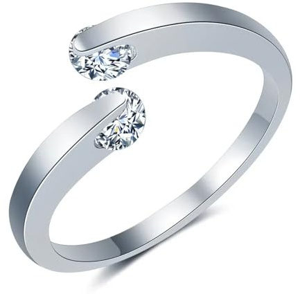BISONBLUE Ringe Damen Ring Frauen Damenring Mädchen Fingerring Statement Ringe Doppelter Runder Natürlicher Zirkon-Stein-Ehering Für Frauen Mode