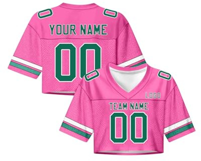 Football Jersey Crop Topsfor Women Custom Football Jersey Shirts for Women Y2k Crop Tops Number Name Mesh Streetwear Sportswear V-Neck Short Sleeve Tees S~4XL Hot Pink