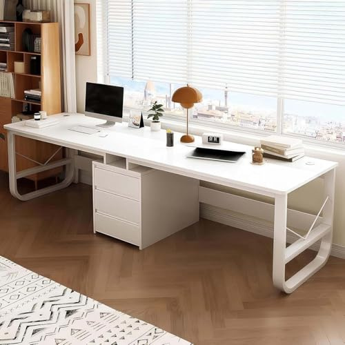 Escritorio De Computadora Moderno Y Extra Largo para El Hogar Y La Oficina, Mesa Larga, Estación De Trabajo Doble con Cajones, Gran Espacio