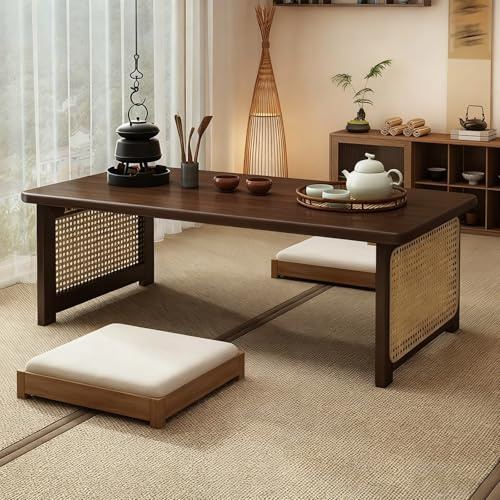 Grande table basse moderne japonaise multifonctionnelle rectangulaire en bois pour salon et salle à manger Finition noyer 60 x 40 x 30 cm