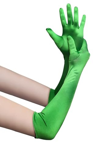 BABEYOND Gants Longs en Satin-Gants de Soirée Opéra des Années 20 Longueur des Coudes Extensibles Classique pour Mariage Soirée Opéra Vert 55CM