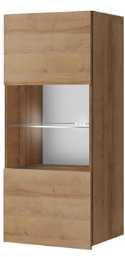 Mirjan24 Hängevitrine Calabrini BR05 (Eiche Gold, weißer LED) | Moderne grifflose Wandvitrine mit gehärtetem Glas und Ablagefächern für das Wohnzimmer