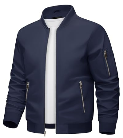 KEFITEVD Mens Jacket Lightweight Bomber Windbreaker Jackets with Pockets | Breathable summer bomber style wind jacket, secure zipper pockets, portable thin coat for daily leisure and travel outfits