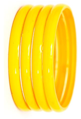JD'Z COLLECTION Indian Jewelry Glass Bangles for Women Bollywood Yellow Plain Glass Bangle Set of 4p Traditional Costume Matching Bracelets Bangles For Women (Yellow 2.4)