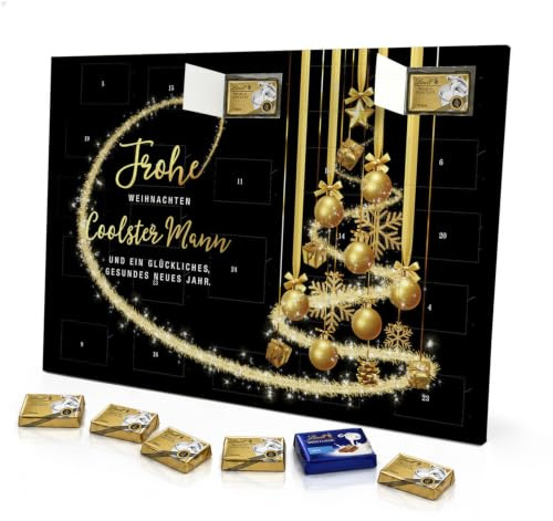 printplanet - Adventskalender mit Namen Coolster Mann - Gefüllt mit Lindt Premium Schokolade - Motiv Frohe Weihnachten - Schwarz