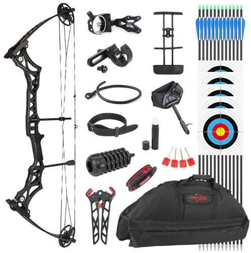 Compoundbogenset Jagdbogen 30-55lbs Einstellbar Sportbogen Erwachsene Compound Bögen und Pfeile für Outdoor Bogen Jagd (Schwarz)