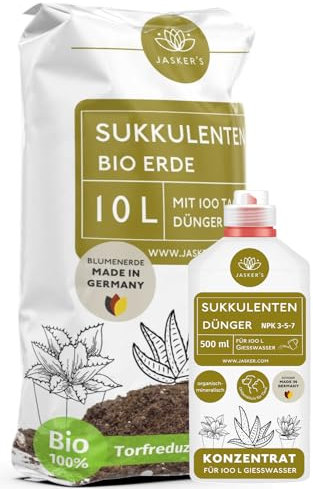 SPARSET Sukkulentenerde 10 L + 500 ml Sukkulenten Dünger - Um 40% torfreduzierte Erde Sukkulenten - Sukkulenten+Erde - Sukkulenten Substrat - Auch als Kakteenerde und Kaktuserde geeignet
