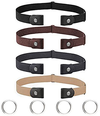 4 Pièces Ceinture Femme Homme sans Boucle Élastique Invisible pour Jeans Pantalon Robe, Unisexe Réglable Dégagement Rapide No Buckle Belt Ceinture sans Boucle Femme