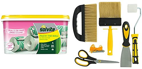 Solvite Paste the Wall 5 Roll Bucket Wallpaper Adhesive Ref 2029424 - Pink & Coral 10321 Task Partner Wallpaper Kit with Paste Smoothing Brush and Tools for Wall Paper Hanging 6 piece pack set