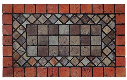 Nicoman Elegant kakelmatta barriär dörrmatta miljövänlig skrapa och halkfri inomhus/utomhus dörrmatta, rektangulär (75 x 44 cm), röd kant