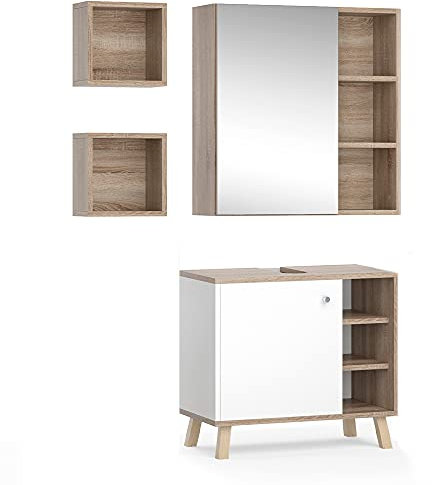 Vicco Badmöbel-Set Weiß Senyo, bestehend aus Bad Spiegelschrank, Waschbeckenunterschrank, Badezimmerregal - Zeitloses Design passend zu jedem Einrichtungsstil