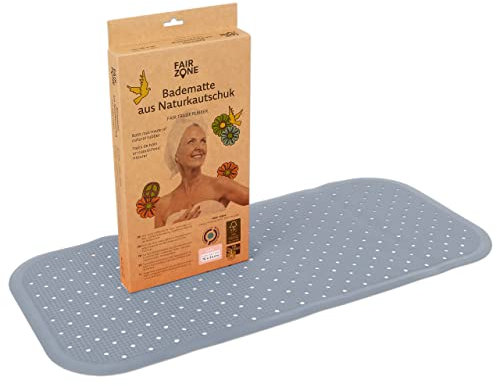 FAIR ZONE Badewannenmatte rutschfest 76x34 cm Antirutschmatte Badewanne Plastikfrei FSC Naturkautschuk 100% BPA+PVC frei Wanneneinlage in Grau