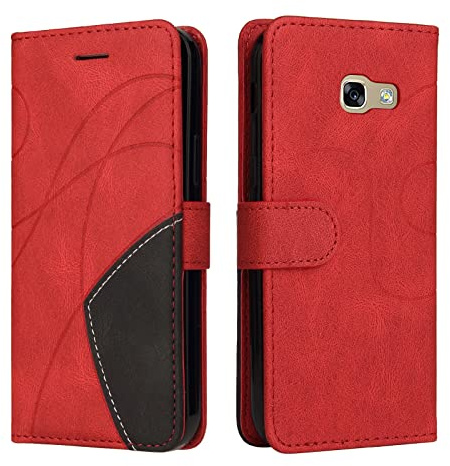 Fatcatparadise Kompatibel mit Samsung Galaxy A5 2017 / A520 Hülle, Leder PU Brieftasche Handyhülle Flip Case Silikon Bumper Schutzhülle Klapphülle. Lederhülle mit Kartenfächern/Standfunktion (Rot)