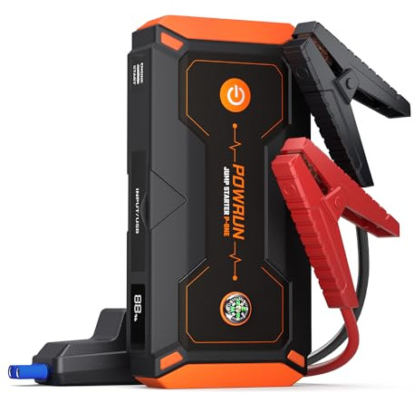 Powrun P-ONE Jump Starter, 2000A Portable Jump Box - Car Jump Starter Battery Pack for up to 8.0L Gas and 6.5L Diesel Engines, 12V Battery Jump Starter with Carry Case (Orange)