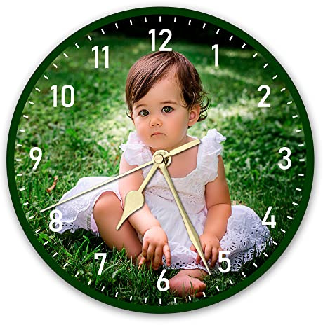 S&H&OU Benutzerdefinierte Wanduhr, Fotowanduhren für Wohnzimmerdekoration mit Foto, leise Wanduhr für Kinder, Personalisierte Fotowanduhr zum Aufhängen von Geburtstagsfotos(30cm)