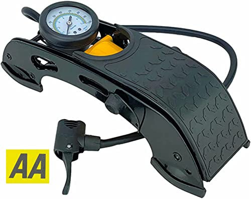 Single Cylinder Foot Pump - Tyre Inflator for Cars Motorcycles Bicycles Inflatables - Includes 3 Valve Adaptors