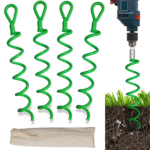 Bodenanker Erdanker 4er-Pack 15 Zoll Spiralschuppen-Anker-Set – apfelgrüne Zeltpfähle Hochleistungs-Erdschrauben-Anker-Drehpfähle zur Sicherung von Zelten, Überdachungen