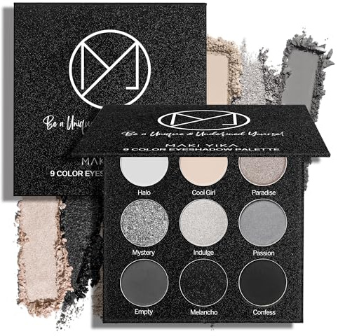 MAKI YIKA Black Grey Smokey Eyeshadow Palette Matte Black White Gray Silver Smoky Eye Shadow 9 Colors Eyeshadows Eye Makeup For Goth Look -9Black