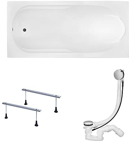 KOLMAN Badewanne BONA Rechteck 150x70 ohne Verkleidung, Ablaufgarnitur und Füßen Komplettset 3in1 Premium Original Acryl Wanne Siphon