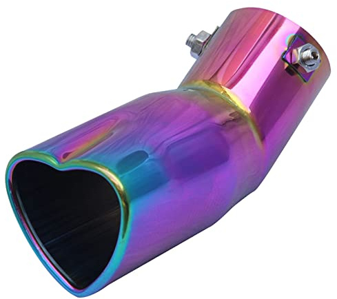 Carkio Terminale di scarico per auto, silenziatore a forma di cuore, universale, in acciaio inox Bule bruciato, tubo di scarico curvo da 2,48 pollici, adatto per la maggior parte delle auto