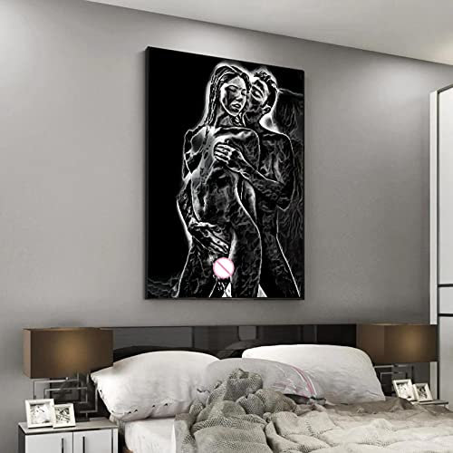 Schwarz und Weiß Frau Paare Leinwand Malerei Abstrakte Sex Bild Körper Kunst Poster und Drucke Wohnkultur Schlafzimmer Wandbild 75x50cm rahmenlos