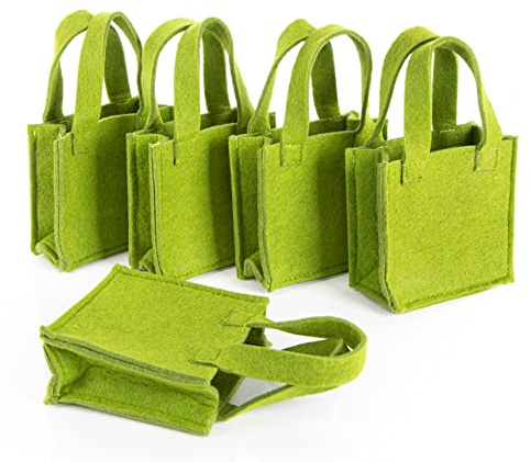 Geschenktaschen Filz, 5 Stück: Kleine Filztaschen mit Henkel zum Befüllen, Henkeltaschen Geschenke, Tragetaschen Ostern, Weihnachten, Hochzeit, Geburtstag & Kommunion, Geschenktüte Grün, 10 x 10 cm