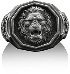 BySilverStone Jewelry – Wilder Löwe, Handgefertigter Herren-Siegelring Aus Sterlingsilber, Löwe-Tier-Siegelring, Löwe-Sternzeichen-Ring, Löwe-Astrologie-Siegelring, Löwe-Schmuck